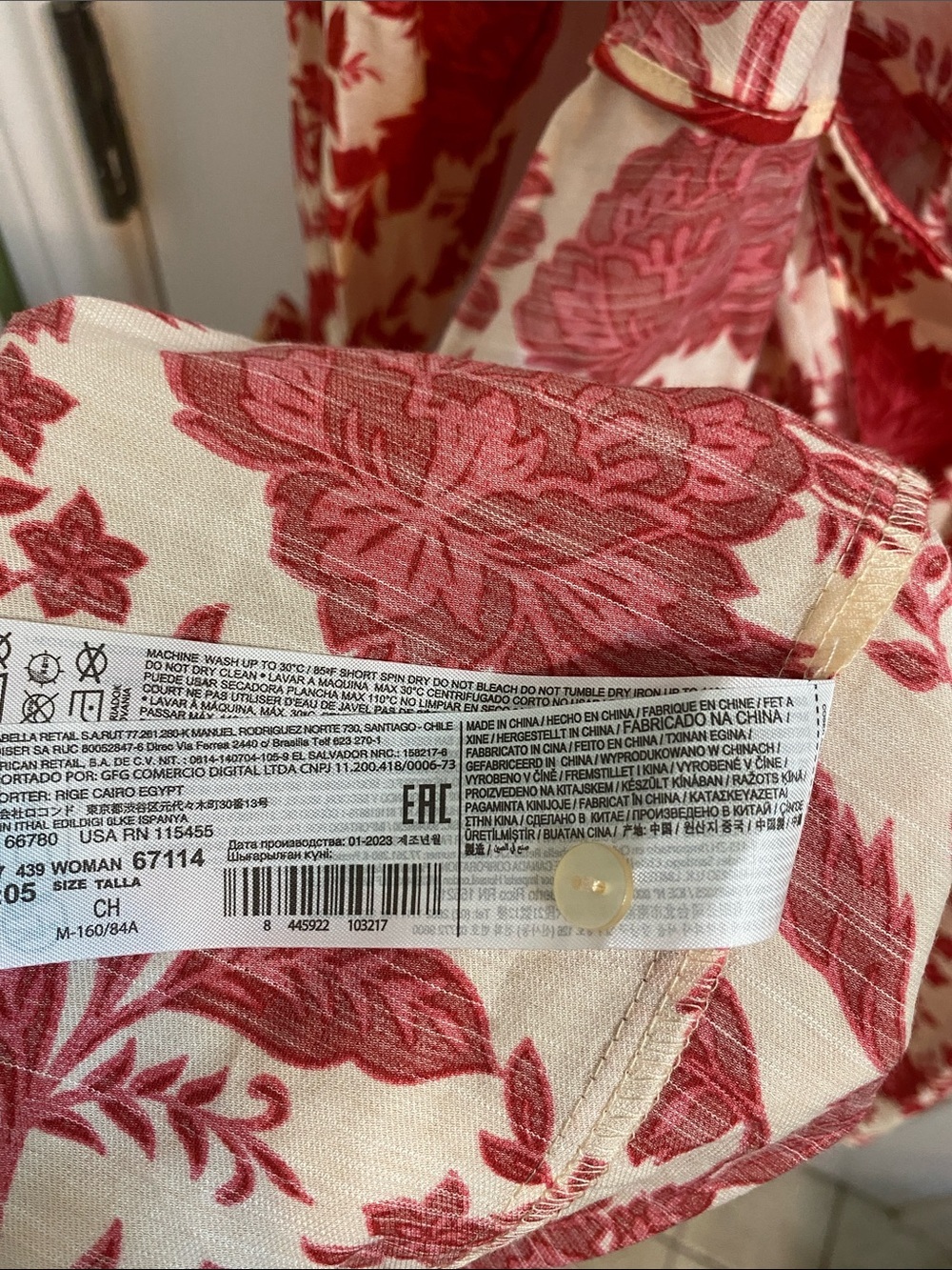 Mango Floral Wrap Cuánto Red Cream Dress Side Tie Women’s Size 4 Summer Office - Picture 10 of 10
